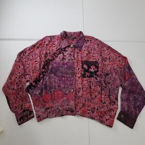 Vintage Carole Little Shirt Jacket Women Large Pink Purple Art Floral Button 90s